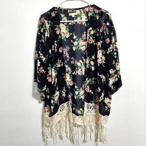 Rachael & Chloe Navy Kimono with Fringe. Size M.
